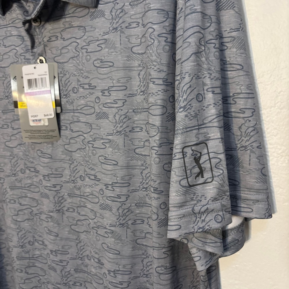 PGA Tour Pro Series Mens XXL Tradewinds‎ Grey Golf Course Print Polo Shirt NWT